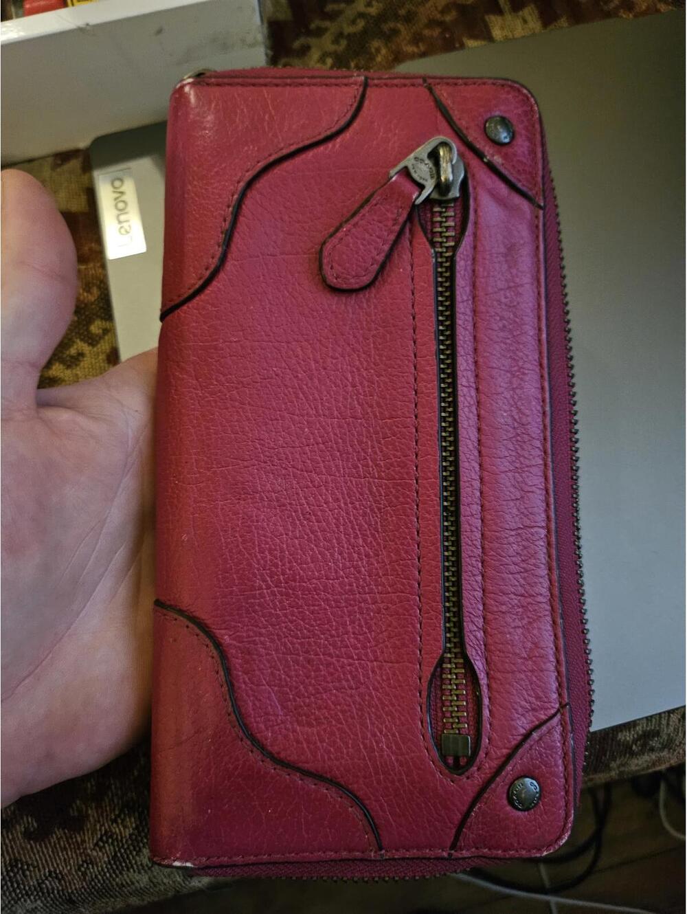 Coach Leather Accordian Zip Wallet Clutch red - stain damage - see more